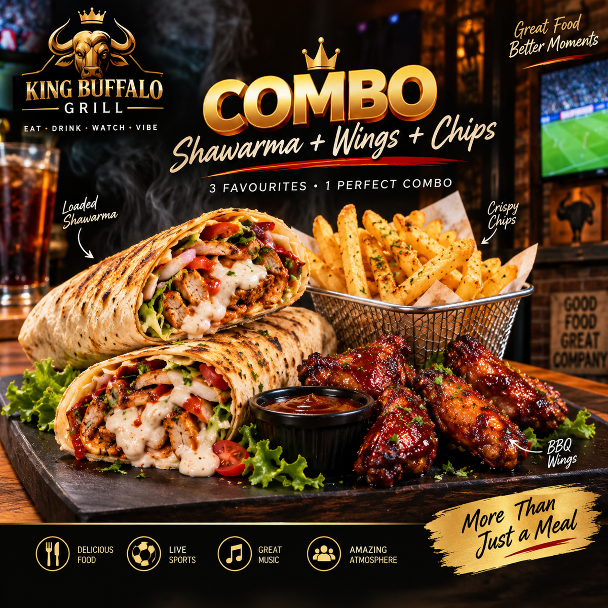 beef Shawarma Combo (Chips, Wings & Sauce)